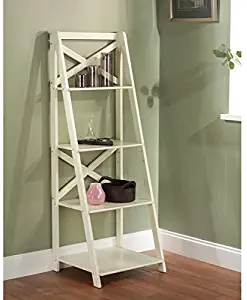 Antique White 4-tiered X-shelf Ladder Case Fashionable and Functional, Modern Lines Are Enhanced with an X-back That Adds Both Visual Appeal and Structural Support to the Design