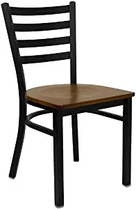 Flash Furniture 4 Pk. HERCULES Series Black Ladder Back Metal Restaurant Chair - Cherry Wood Seat