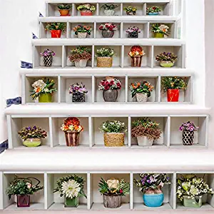 AmazingWall 3D Flower Collection Potted Staircase Sticker Stair Step Risers Ladder Wall Decor Decal Art Mural Wallpaper 7.1x39.4 X 6 Pcs