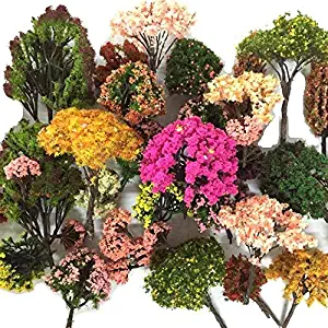 NW 32pcs Mixed Colorful Model Trees Model Train Scenery Architecture Trees Model Scenery with No Stands（0.79-6.30inch）