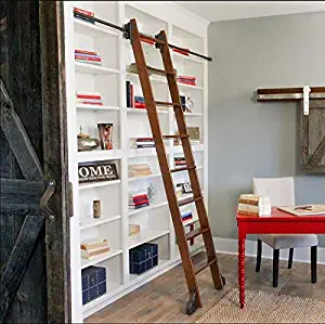 13.2ft Rustic Black Round Tube Sliding Barn Ladder Library Hardware