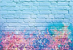 Yeele 8x6ft Brick Wall Photography Background Glitter Colorful Graffiti Watercolor On The Wall Light Blue Brick Wall Backdrops Pictures Adult Artistic Portrait Photoshoot Props