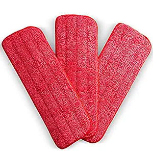 Washable Microfiber Mop Pads (3 Pack) - Microfiber Replacement Mop Pads Heads 16.53 x 5.4Inches for Cleaning of Wet or Dry Floors - Professional Home/Office Cleaning Supplies, Red