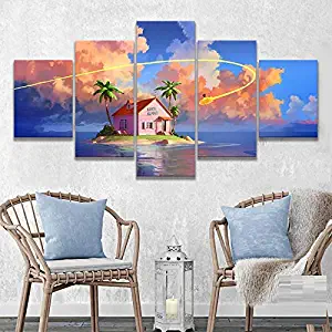 HOPE003 Canvas Painting 5 Framed Z Anime Poster Kame House Goku Cartoon Character Fan Art Canvas Painting Wall Art for Bedroom Wall Decor