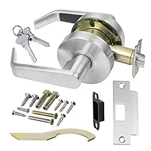 Commercial Cylindrical Lever Heavy Duty Non-Handed Grade 2 Door Handle Lawrence LH5305L (Classroom (Exterior Locked/Unlocked W/Key), Brushed Chrome (US26D))