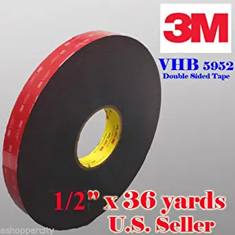 Genuine 3M 1/2" (12mm) x 108 Ft (36 Yards) VHB Double Sided Foam Adhesive Tape 5952 Grey Automotive Mounting Very High Bond Strong Industrial Grade (1/2" (w) x 108 ft)