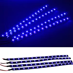 VizGiz 4 Pack DC 12V 30CM Car Soft Fexible Led Strip Bar Light New Waterproof Cuttable 15 SMD 3528 Blue Car Led Strip Lights for Motorcycle Car Truck SUV Festival Racing Decoration Kit (Blue Color)