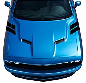 4 Inch Fender Hood Hash Mark Bars Vinyl Rally Racing Stripes, Fits Dodge Challenger, Both Sides, Blue