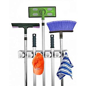 Home-it Mop and Broom Holder Wall Mount Garden Tool Storage Tool Rack Storage & Organization for the Home Plastic Hanger for Closet Garage Organizer (5-position)