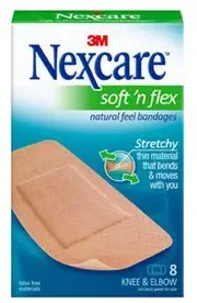 Nexcare Soft N Flex Natural Feel Bandages 2 Pack of 8 (Knee and Elbow 16 Count)