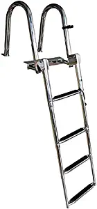 lqgpsx 4 Steps Premium Stainless Pontoon Boat Deck Ladder, Folding Telescoping Docking Ladder for Boat Yacht Dock Pool, 550 Lbs Capacity
