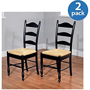 Striking Yet Traditional Feels Like Home Vibe Comfy Easy Care Reliable and Tough Ladder Back Rush Seat Chairs - Set of 2, Black - Perfect for Dining, Kitchen Or Dorm