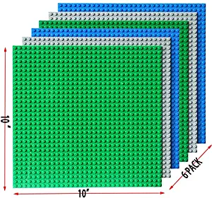 dreambuilderToy Upgrade Stackable Building Base Plates- Baseplate 10" x 10" in Variety Color, Compatible with All Major Brands (6PC Mixed)