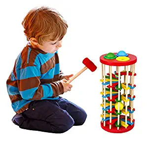 Toddler Kids Vintage Wooden Toys Knock Ball On the Ladder Educational Toy Gift