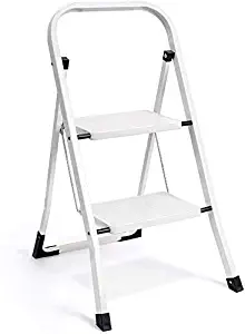 wohouse 2 Step Ladder Folding Step Stool Ladder with Hand Grip Anti-Slip Sturdy and Wide Pedal Multi-Use for Household and Office Portable Step Stool 330lbs White (2 feet)