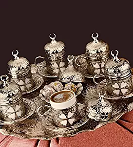 SALE (SET of 6) Ottoman Turkish Greek Arabic Coffee Espresso Serving Cup Saucer Set SILVER