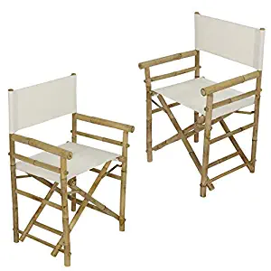 Zew Folding Director Chair Bamboo Portable Camping Outdoor Set of 2, 22.8'' L x 18.1'' W x 35.4'' H, White