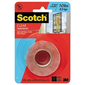 Scotch 410P Double-Sided Mounting Tape, Industrial Strength, 1-Inch x 60-Inch, Clear/Red Liner