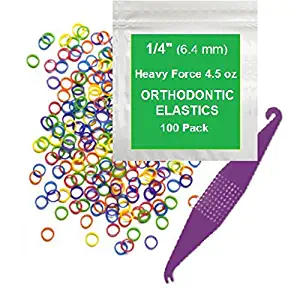 1/4 Inch Orthodontic Elastic Rubber Bands, 100 Pack, Neon, Heavy 4.5 Ounce Small Rubberbands Dreadlocks Hair Braids Fix Tooth Gap, Free Elastic Placer for Braces