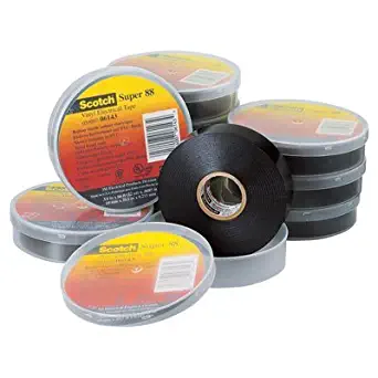 3M Scotch Super 88 Vinyl Electrical Tape, -18 to 105 Degree C, 10000 mV Dielectric Strength, 66' Length x 3/4" Width, Black (Pack of 10)