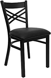 Flash Furniture HERCULES Series Black ''X'' Back Metal Restaurant Chair - Black Vinyl Seat