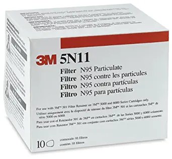 3M 5N11 N95 Filter for 5000 and 6000 Series Air Purifying Respirator, Requires 501 Filter Retainer (Pack of 10)
