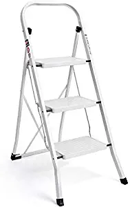 Delxo Step Ladder Folding Step Stool Ladder with Handgrip Anti-Slip Sturdy and Wide Pedal Multi-Use for Household and Office Portable Step Stool Steel 330lbs White (3 feet White)