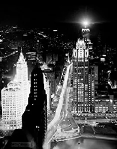 Posterazzi USA Illinois Chicago Night view from Prudential Building Poster Print (24 x 36)