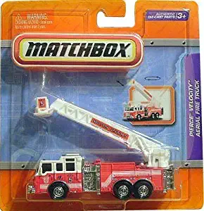 Matchbox 4" Real Working Rigs Die-Cast, (Red w/White Cab) PIERCE VELOCITY AERIAL FIRE TRUCK (Wilton Truck 5)