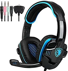 SADES SA708GT 3.5mm Wired Over Ear Stereo Gaming Headset with Mic Noise Isolating for PS4/ PC/MAC/Phones/Tablet in Black Blue