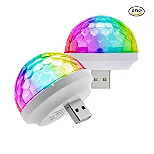 USB Mini Stage DJ Light Disco Ball Lamp Home Pajama Party Strobe Light Disco LED Bulb for Birthday Gift Club Wedding Celebration Karaoke Xmas Decorations (2-PACK)