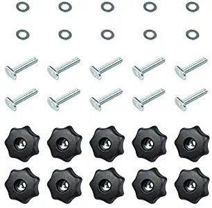 POWERTEC 71481 T-Track Knob Kit w/ 7 Star Threaded 1/4-20 Knobs, T-Bolts and Washers for Woodworking Jigs and Fixtures – 10 Pack