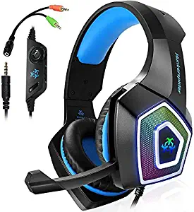 Xbox One Headset,Gaming Headset for PS4 PC Mobile Phone,3.5 mm Gaming Headset LED Light Over-Ear Headphones with Volume Control Microphone for Xbox PS4 Laptop Tablet USB Lighting WSQiWNi (Blue)