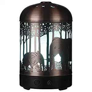 Essential Oil Diffuser -120ml Cool Mist Humidifier -14 Color LED Night Lamps -Crafts Ornaments All in 1 is the Upgrade Whisper-Quiet Ultrasonic Metal Elephant Humidifiers US 120V