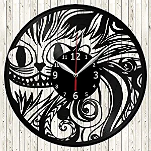 Vinyl Clock Cheshire Cat Vinyl Record Wall Clock Decor Handmade Unique Design Original Gift