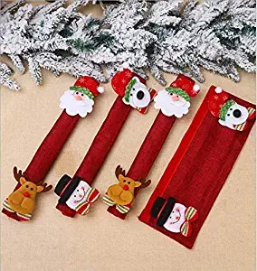 BEIGUA Christmas Microwave Oven Dishwasher Door Handle Cover Christmas Fridge Handle Covers Protector Xmas Refrigerator Doorknob Cover Fridge Door Handle Gloves Decor Home ?4Pcs ?