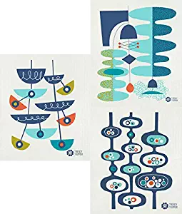 Swedish Dishcloths, Jenn Ski's Mid-Century Modern Designs - Set of 3 - Navy Blue