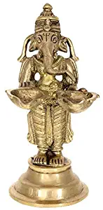 Purpledip Brass Ganesha Diya/Deepak: Rare Oil Lamp In Ganapathi Statuette Design For Home Decor Gift Ideas (10222)