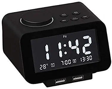 Alarm Clocks for Bedrooms, LED Digital Alarm Clock Radio with FM Radio, Dual USB Port for Charger, Dual Alarms, 5 Level Brightness Dimmer, Adjustable Alarm Volume, Best for Men - Black