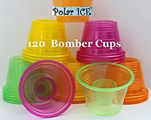 Plastic Power Bomber Shot Cups or Jager Blaster Bomb Glasses (Package of 120, Assorted Neon - Soft Plastic)