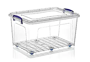Superio Storage Container, 44 Qt, Clear with Blue Handles