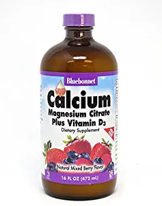 Bluebonnet Nutrition Liquid Calcium Citrate Calcium Citrate, Magnesium Citrate, Vitamin D3, Bone Health, Gluten Free, Soy Free, Milk Free, Kosher, 16 fl oz, 32 Servings, Mixed Berry Flavor