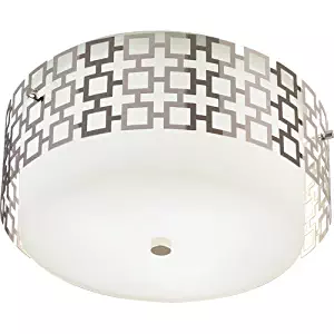 Robert Abbey S664 Flush Mounts with Frosted White Cased Glass and Metal Outer Shades, Polished Nickel Finish