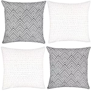 Woven Nook Decorative Throw Pillow Covers ONLY for Couch, Sofa, or Bed Set of 4 18 x 18 inch Modern Quality Design 100% Cotton Stripes Geometric mud Cloth Brixton Set