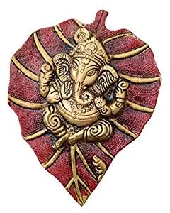 Trendy Crafts Metal Lord Ganesha On Leaf, Wall Hanging Article for Wall Decor, Room Decor, Best for Housewarming, Wedding Gifts