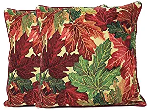 Tache Warm Tapestry Colorful Thanksgiving Leaves Fall Foliage Decorative Accent Throw Pillow Cushion Cover Set 2 Pieces