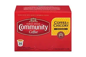 Community Coffee Coffee & Chicory 36ct Single Serve Coffee Pods, Compatible with Keurig K Cup brewers, Medium Dark Roast