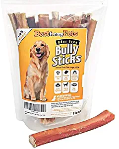 Odor-Free Bully Sticks 6-Inch | All-Natural Dog Treats Premium Dog Chews | Calming Treats for Dogs | 8-Ounce Bag