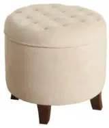 HomePop Velvet Button Tufted Round Storage Ottoman with Removable Lid, Cream