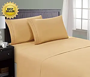 HC COLLECTION Hotel Luxury Comfort Bed Sheets Set, 1800 Series Bedding Set, Deep Pockets, Wrinkle & Fade Resistant, Hypoallergenic Sheet & Pillow Case Set(King, Camel Gold)